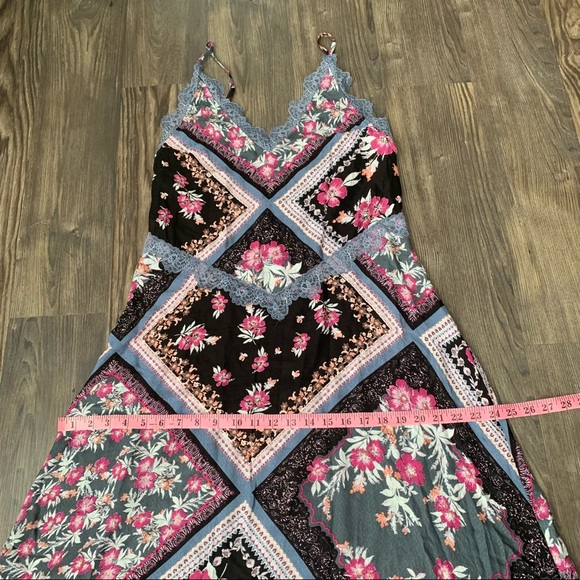 Free People NWT Black Floral Graphite Combo Maxi Slip Dress with Lace Detail - Picture 15 of 15